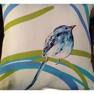 Blue Bird On Front & Back Throw Pillow Porch Swing Birds Animals Spring Green